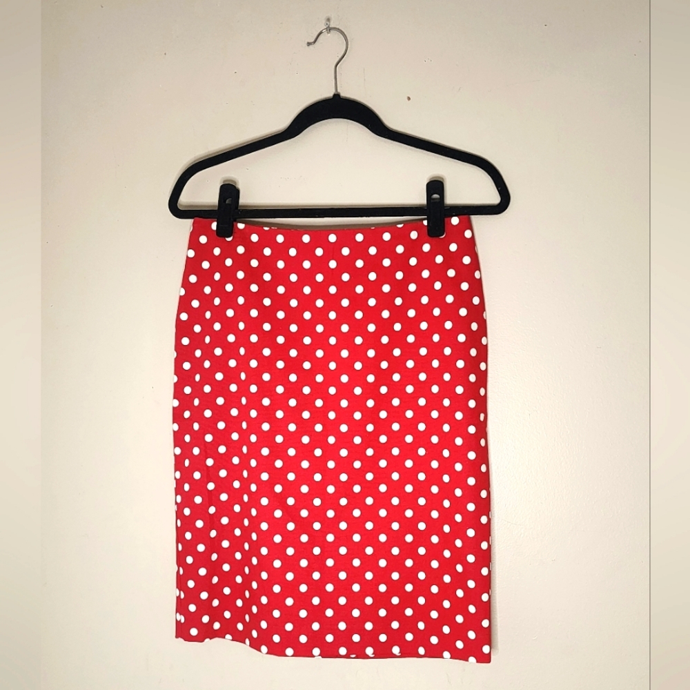 Talbots Red with White Polka Dots A-Line Skirt with Back Slit Size 2